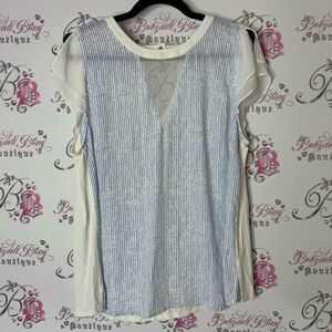 Camber & grace tshirt top mesh open keyhole Striped Blue and White Women's Top